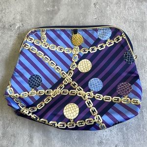 Women's Cosmetic Bag Blue and Purple Combination Gold Chain Design